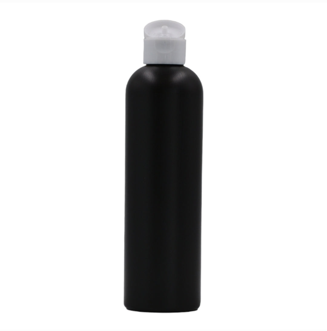 250ml HDPE Boston black bottle (24mm neck)-white flip top