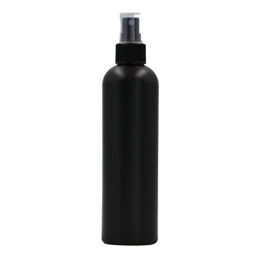 250ml HDPE Boston black bottle (24mm neck)-black mist spray