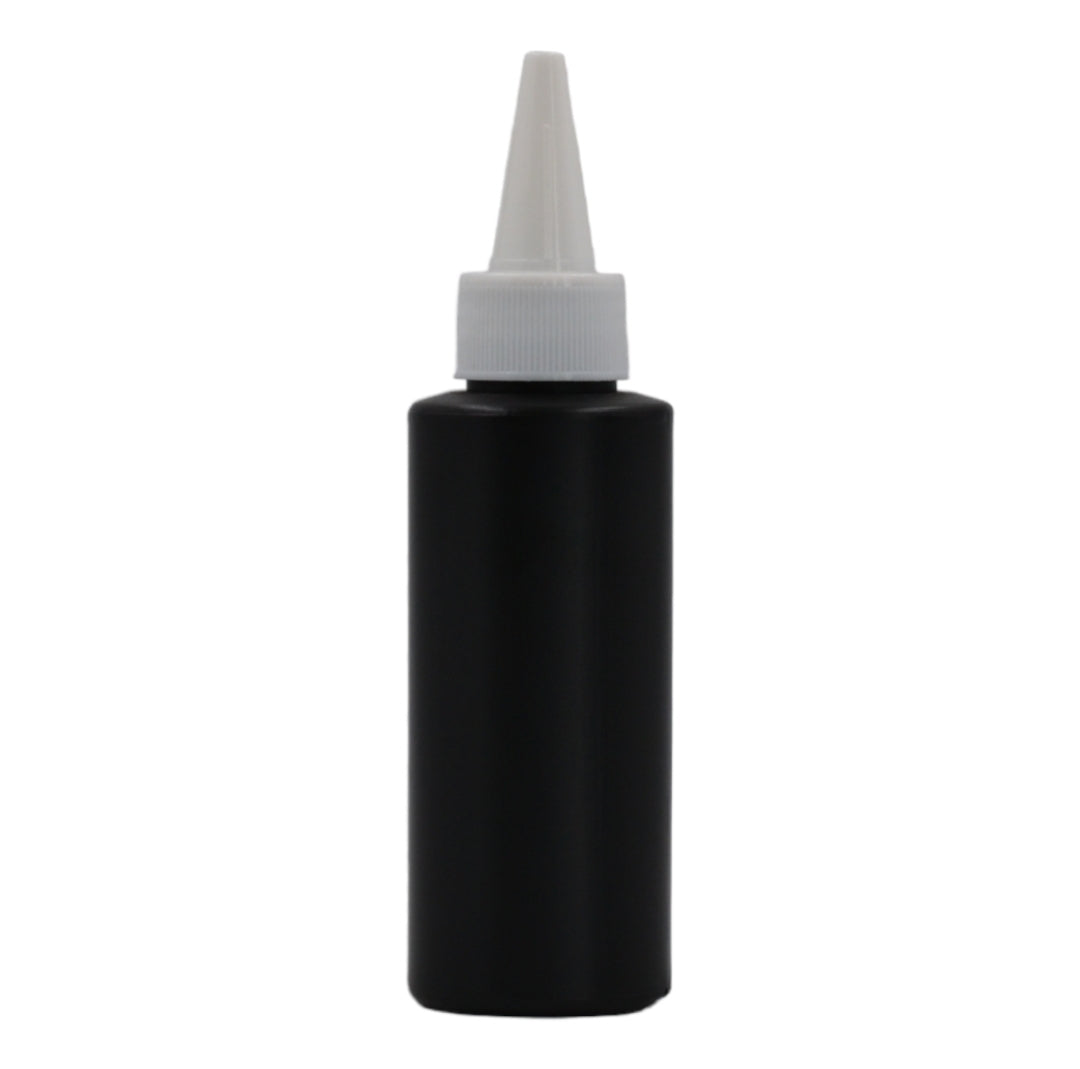 100ml HDPE Flat shoulder black bottle(24mm neck)-White Kas spout