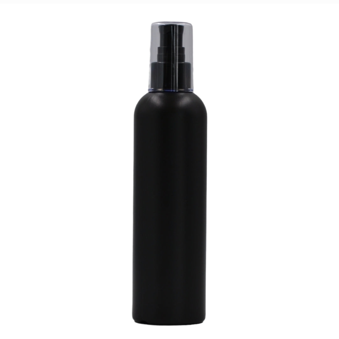 250ml HDPE Boston black bottle (24mm neck)-black serum pump