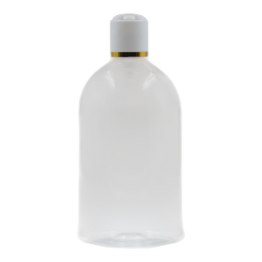 500ml Clear Squad Packaging Bottle/White & Gold Ring Disc Top