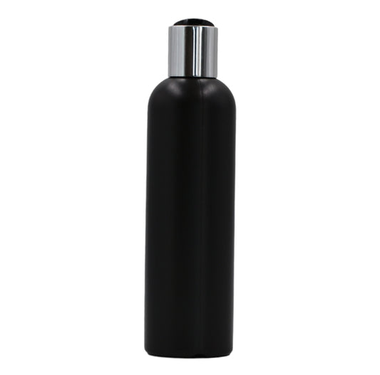 250ml HDPE Boston black bottle (24mm neck)-Black & chrome disc top