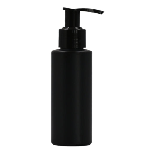 100ml HDPE Flat shoulder black bottle (24mm neck)-black lotion pump