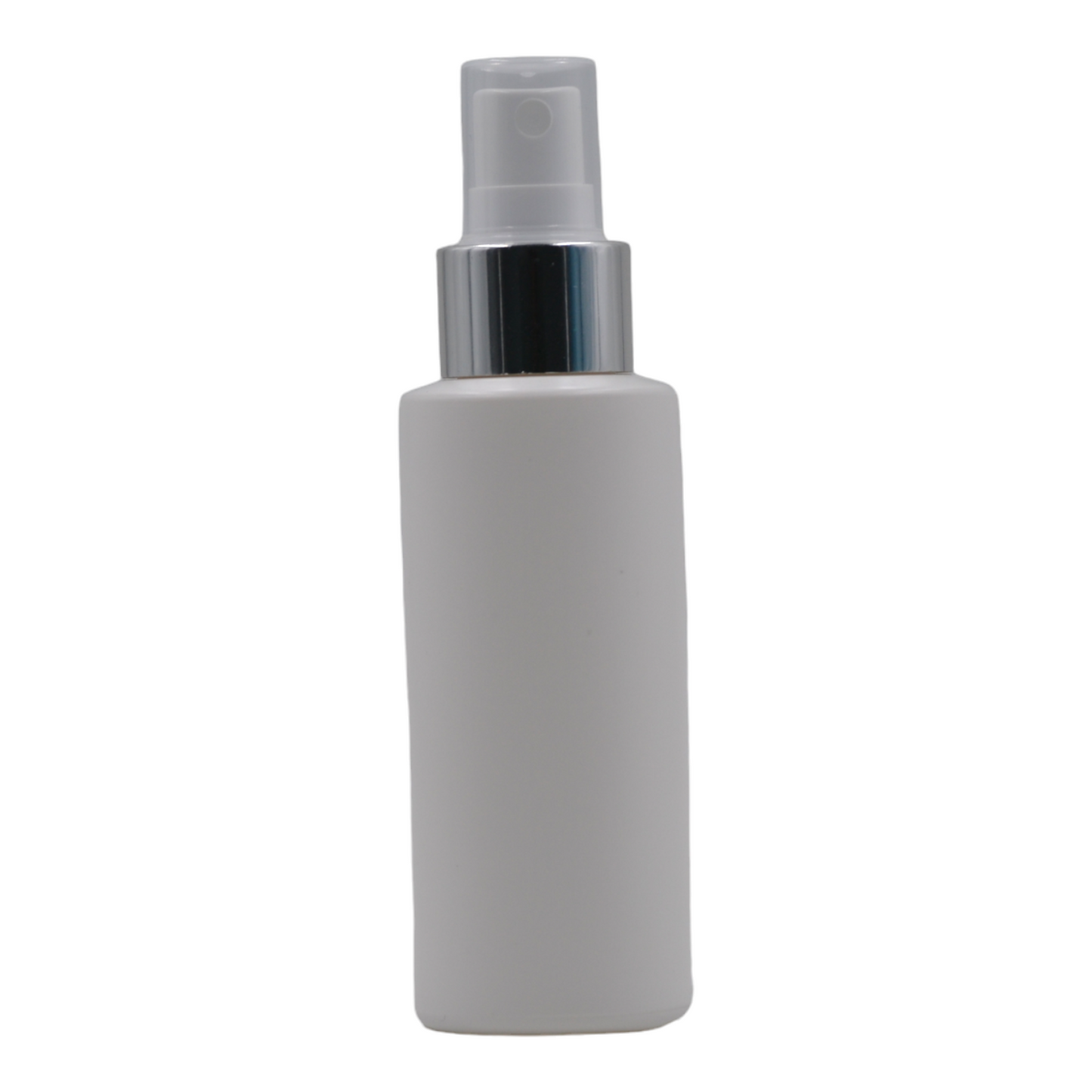 100ml HDPE Flat shoulder white bottle(24mm neck)-white & silver mist spray