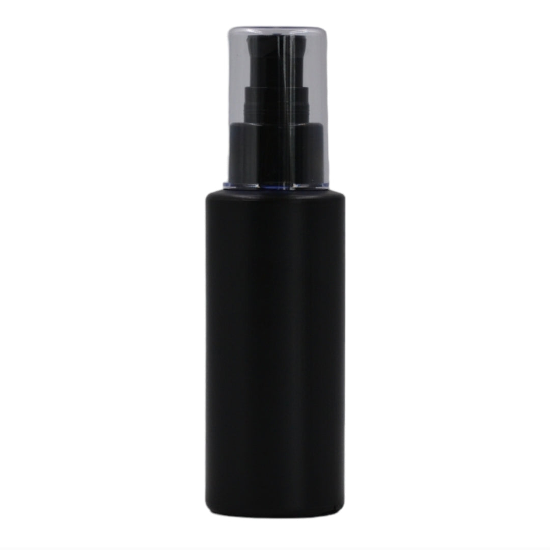 100ml HDPE Flat shoulder black bottle (24mm neck)-black serum pump