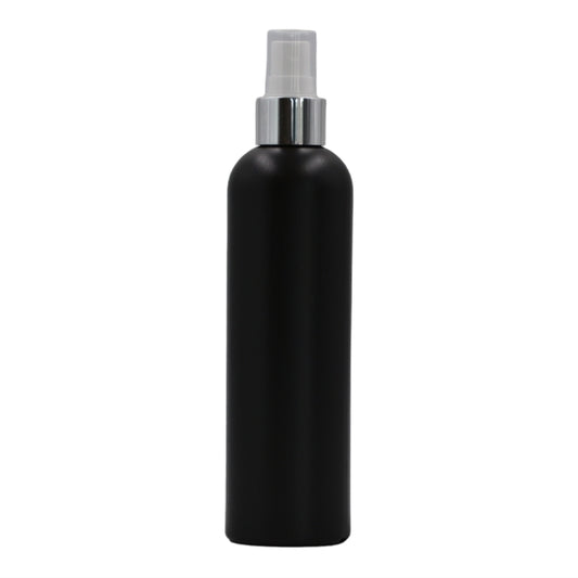 250ml HDPE Boston black bottle (24mm neck)-white & silver mist spray