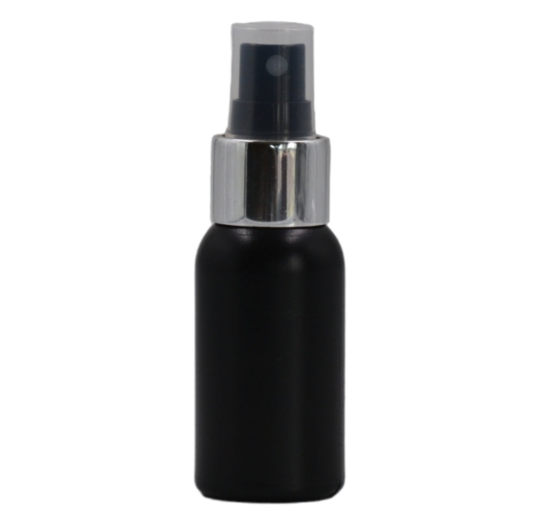 50ml HDPE Boston black bottle (24mm neck)-black & silver mist spray