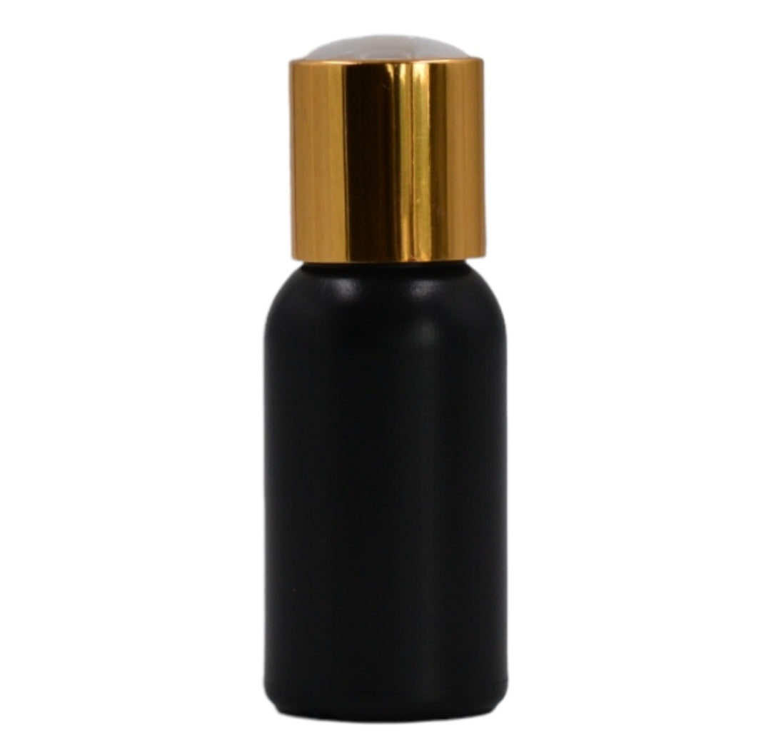 50ml HDPE Boston black bottle (24mm neck)-White & gold disc top