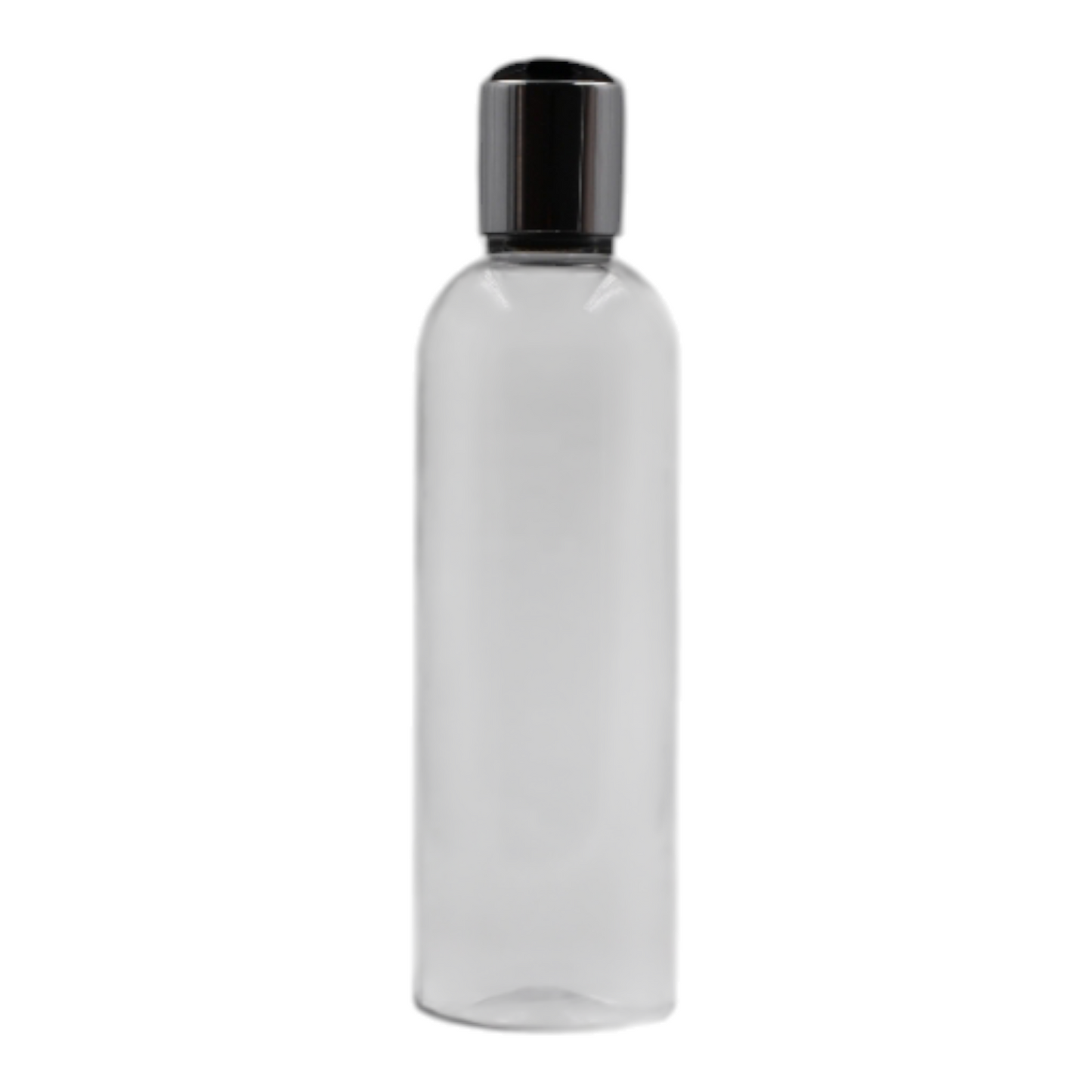 250ml Clear Tall Packaging Bottle/Black & Chrome Disc Top