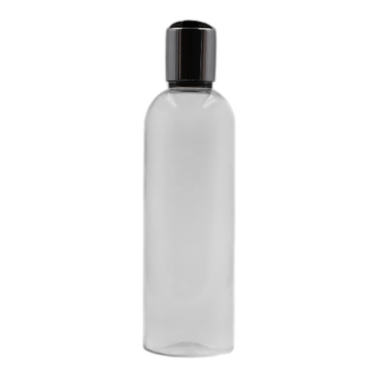 250ml Clear Tall Packaging Bottle/Black & Chrome Disc Top