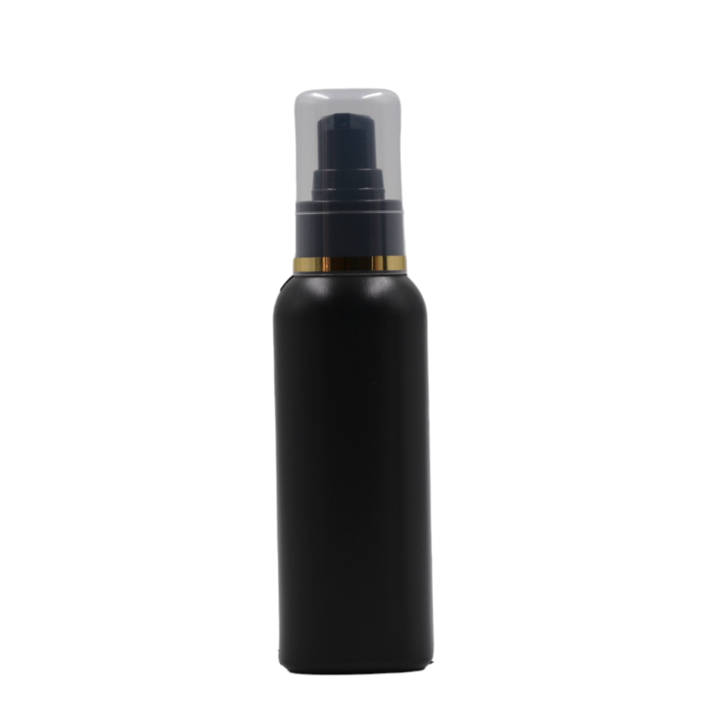 100ml HDPE Boston black bottle (24mm neck)-Black Serum pump with Gold ring