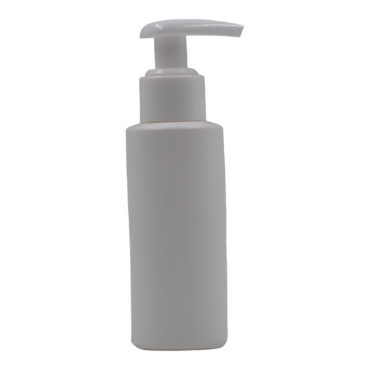 100ml HDPE Flat shoulder white bottle (24mm neck)-white lotion pump