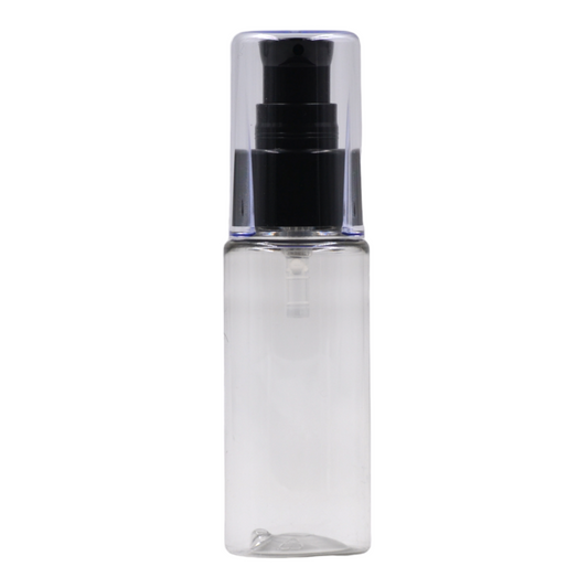 50ml PET tall clear bottle (24mm neck)-Black crystal serum pump