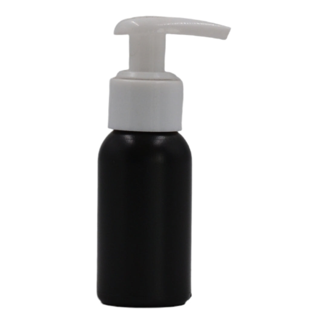 50ml HDPE Boston black bottle (24mm neck)-white lotion pump