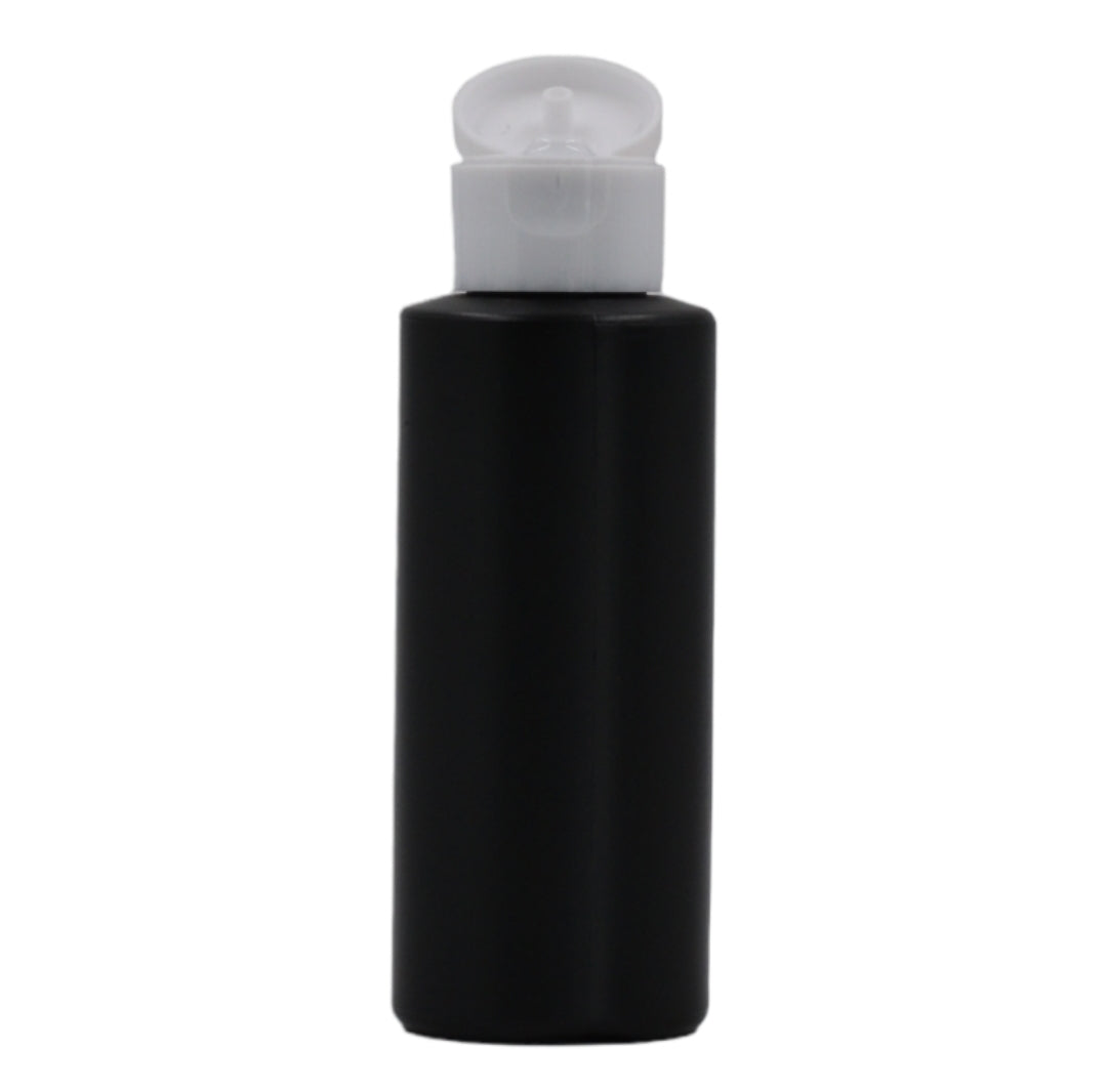 100ml HDPE Flat shoulder black bottle (24mm neck)-white flip top