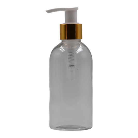 200ml Clear Packaging Bottle/White & Gold Lotion Pump