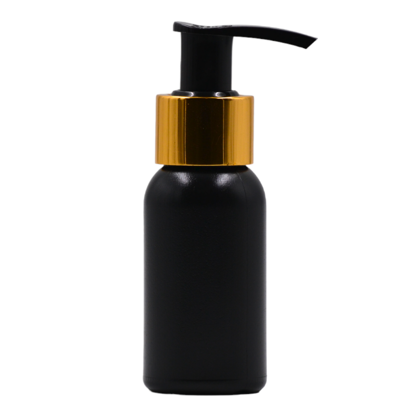 50ml HDPE Boston black bottle (24mm neck)-Black & Gold lotion pump