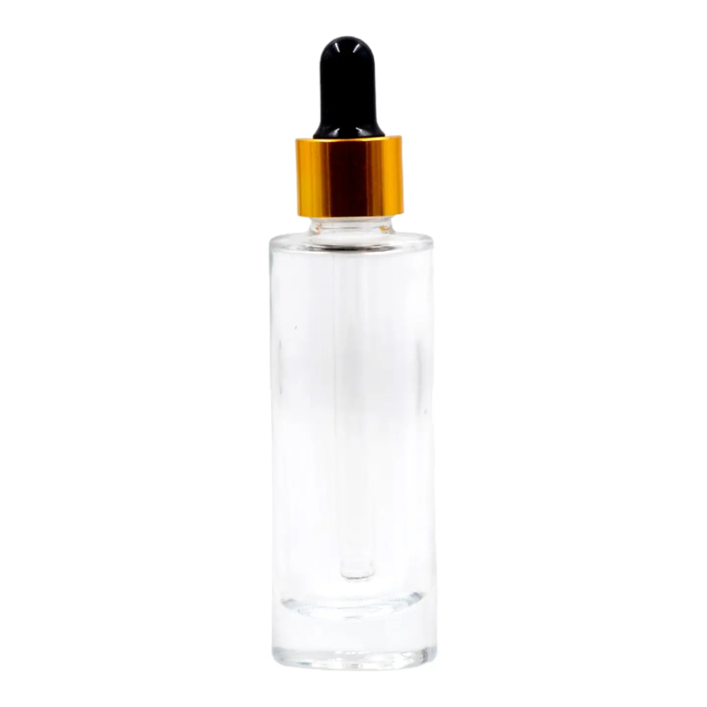 30ml glass clear bottle (18mm neck)-Gold & black dropper pipette 