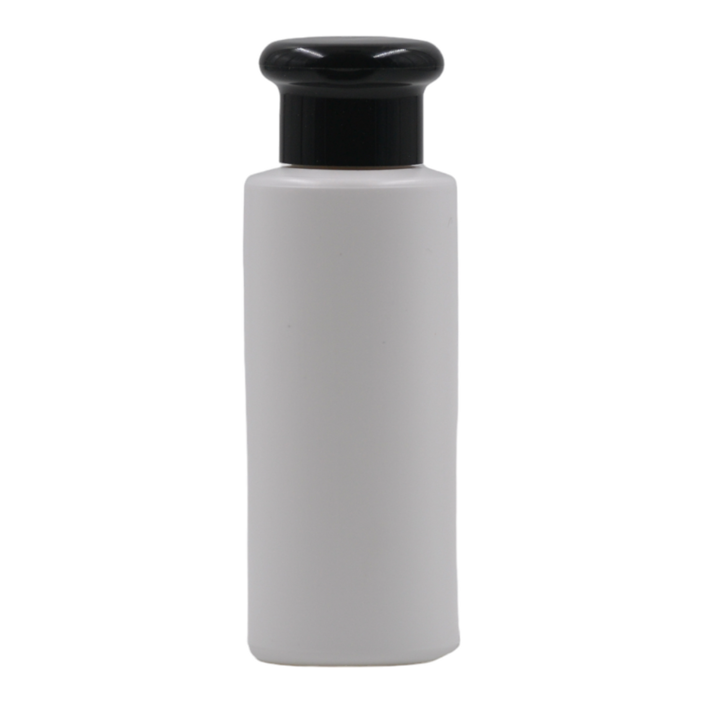 100ml HDPE Flat shoulder white bottle (24mm neck)-black mushroom flip top