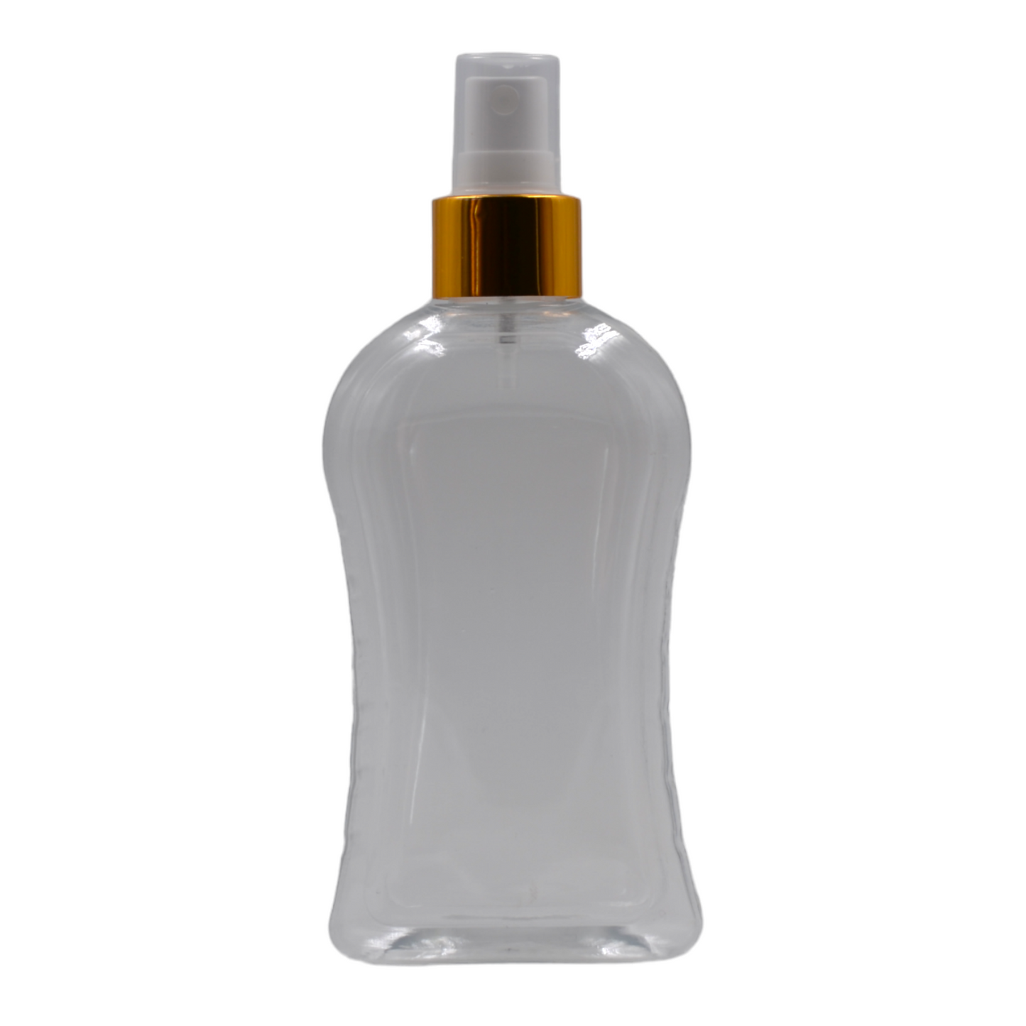 250ml Clear Curve Packaging Bottle/White & Gold Mist Spray