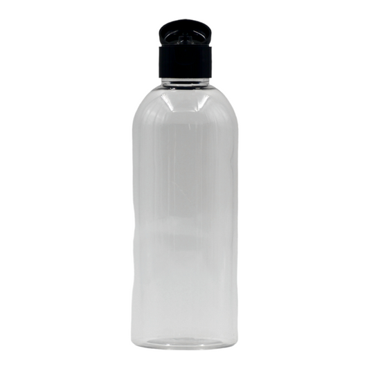 250ml clear bottle (24mm neck)-Black Flip cap