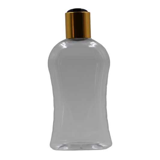 250ml Clear Curve Packaging Bottle/Black & Gold Disc Top