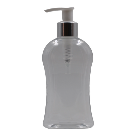 250ml Clear Curve Packaging Bottle/White & Chrome Lotion Pump