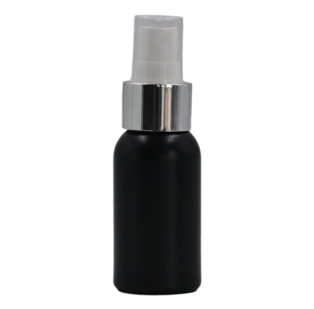 50ml HDPE Boston black bottle (24mm neck)-white & silver mist spray