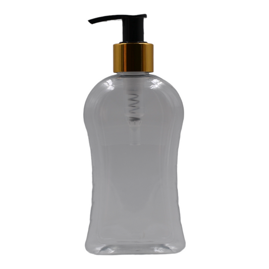 250ml Clear Curve Packaging Bottle/Black & Gold Lotion Pump