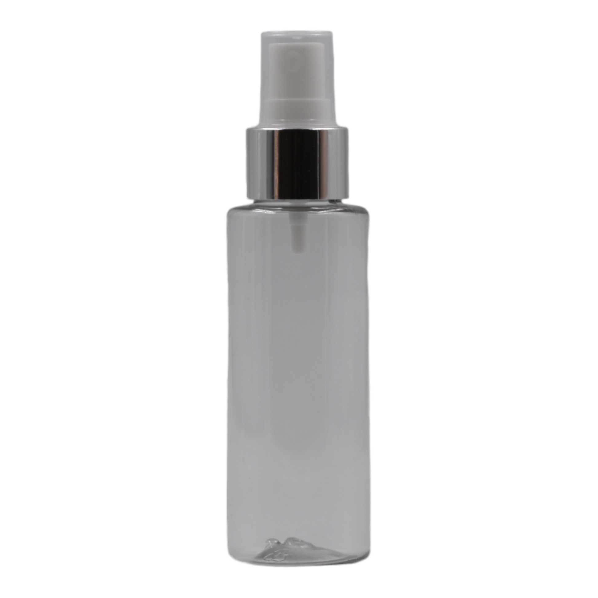 100ml clear plastic packaging bottle/white & chrome mist spray 