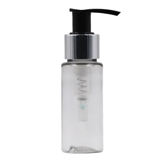 50ml PET clear tall bottle (24mm neck)-Black & chrome lotion pump