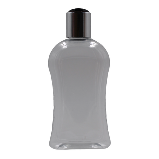 250ml Clear Curve Packaging Bottle/Black & Chrome Disc Top