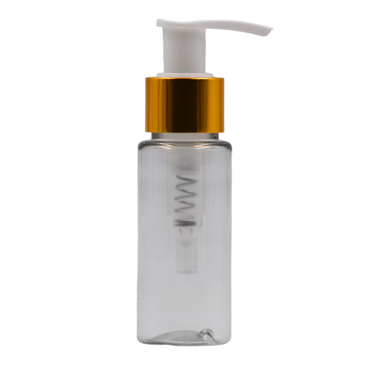 50ml PET clear tall bottle (24mm neck)-White & gold lotion pump