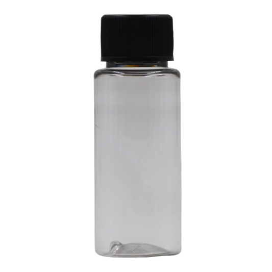 50ml PET tall clear bottle(24mm neck)-Black  ripped screw cap