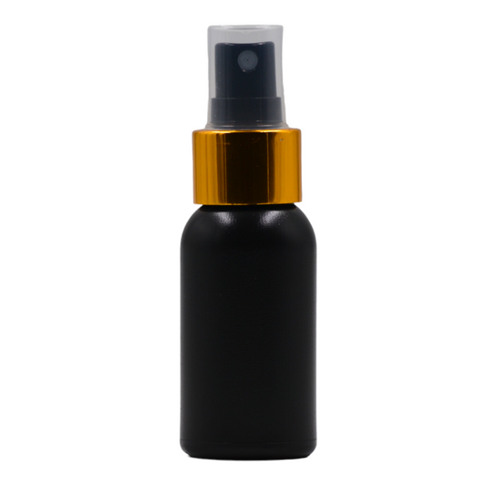 50ml HDPE Boston black bottle (24mm neck)-black & gold mist spray