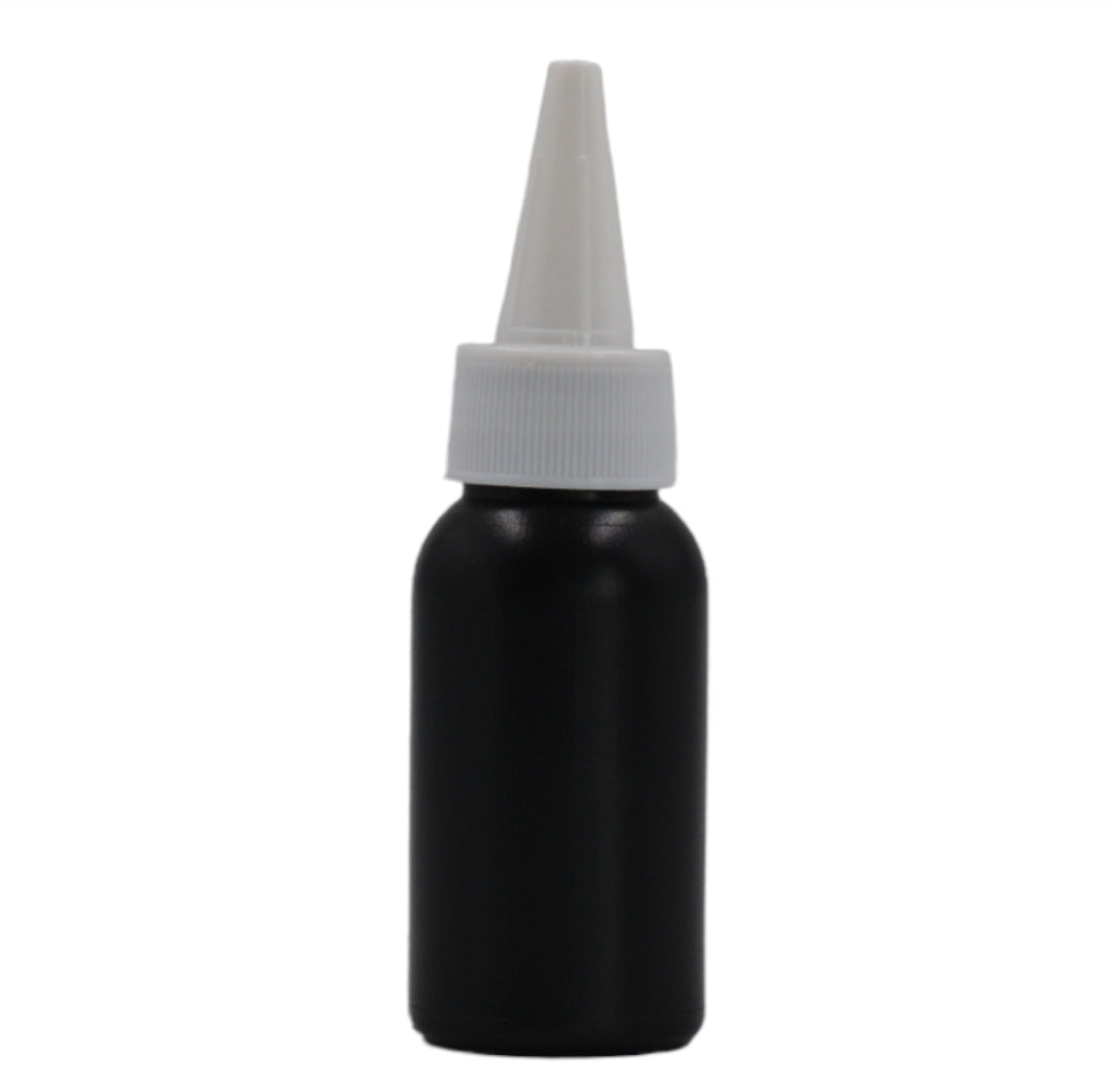 50ml HDPE Boston black bottle (24mm neck)-White Kas spout