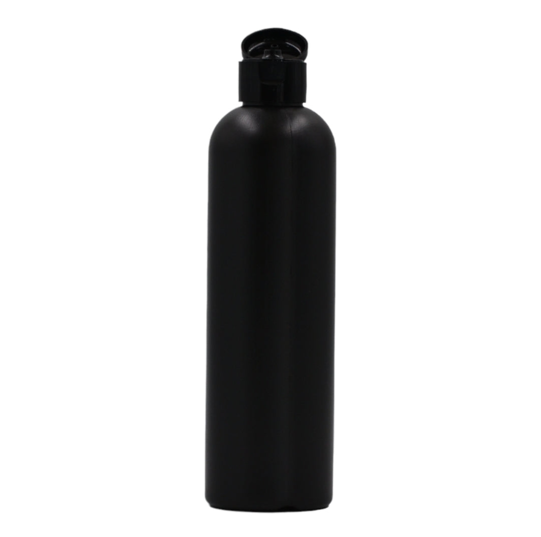 250ml HDPE Boston black bottle (24mm neck)-black flip top