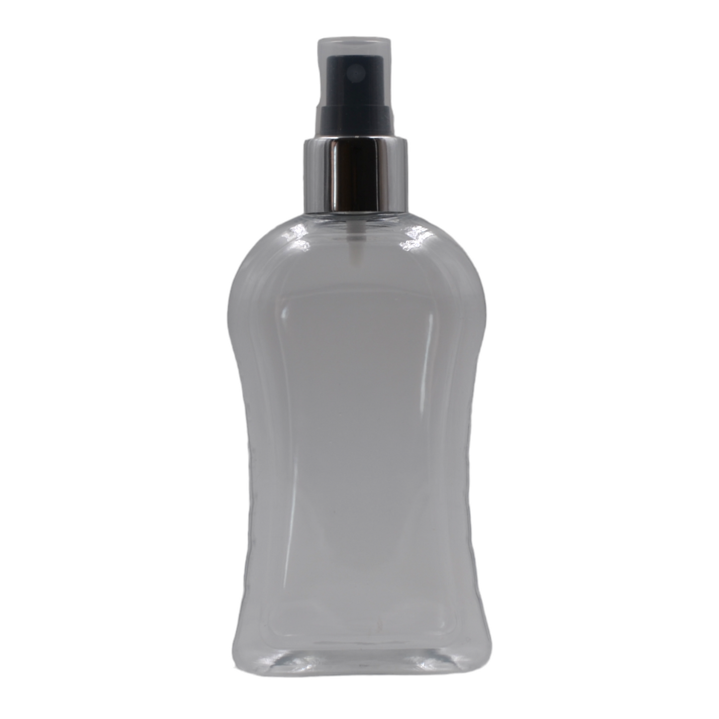 250ml Clear Curve Packaging Bottle/Black & Chrome Mist Spray