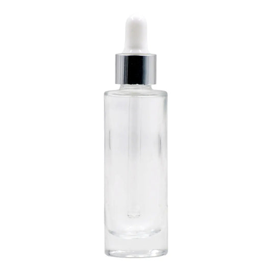 30ml glass clear bottle (18mm neck)-Silver & White dropper