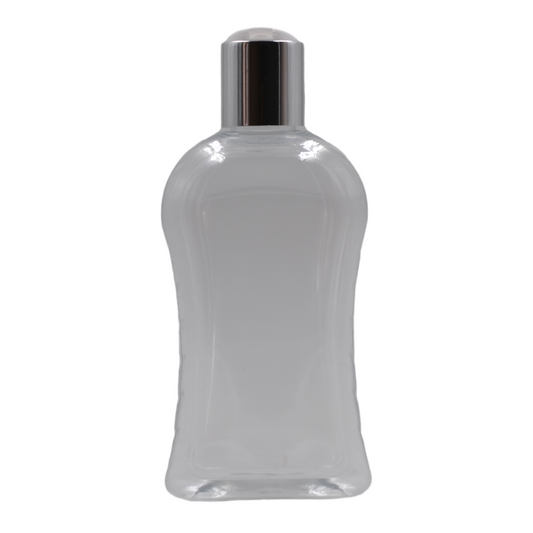 250ml Clear Curve Packaging Bottle/White & Chrome Disc Top