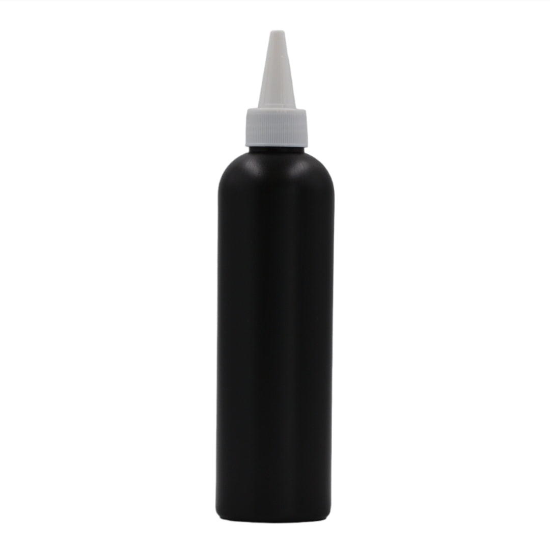 250ml HDPE Boston black bottle (24mm neck)-White Kas spout