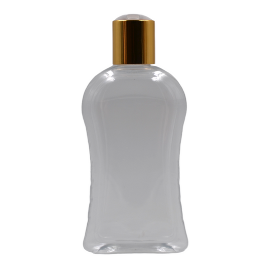 250ml Clear Curve Packaging Bottle/White & Gold Disc Top